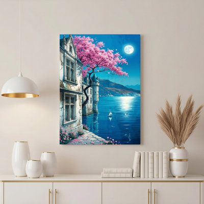 Art mural sur toile Gallery Wrap pour le salon, la chambre à coucher, le bureau ou le vestibule - Décoration murale décorative avec château clair de lune