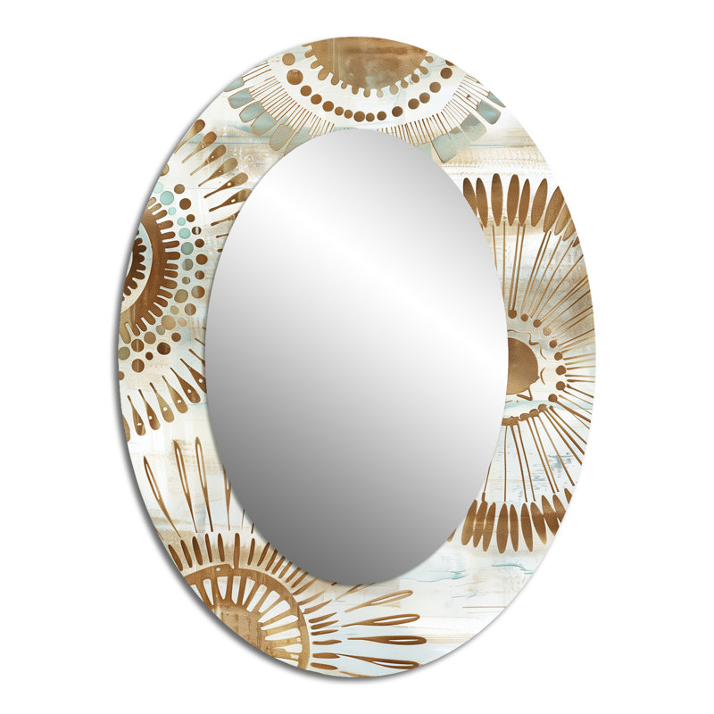Beige And Gold Bohemian Mandala Simplicity Boho I - Beige Oval Wall Mirror Decor, 40" x 30"