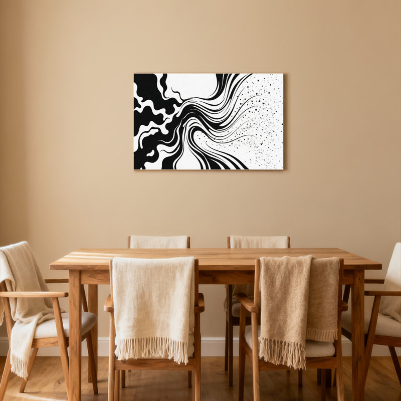 Motif de vagues abstraites en noir et blanc, impression sur toile tendue sur toile, ensemble de 1, H 20 po x l 30 po