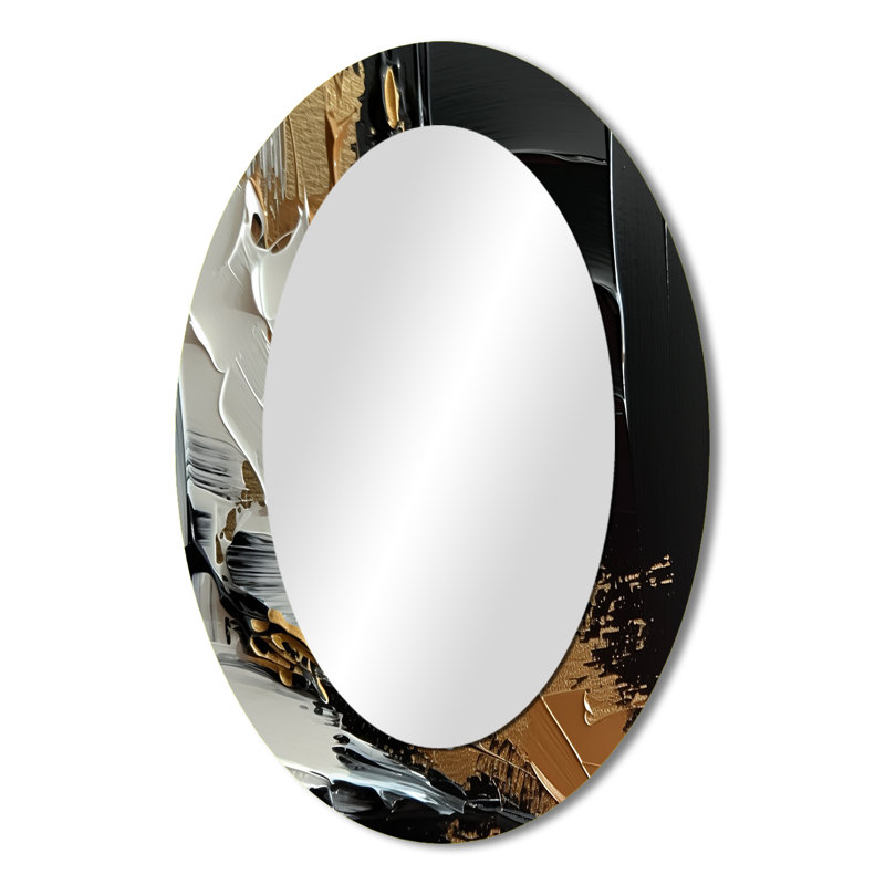 Imminent Bliss Bold Textured Gold and Black - Modern Oval Wall Mirror, 36" x 24"