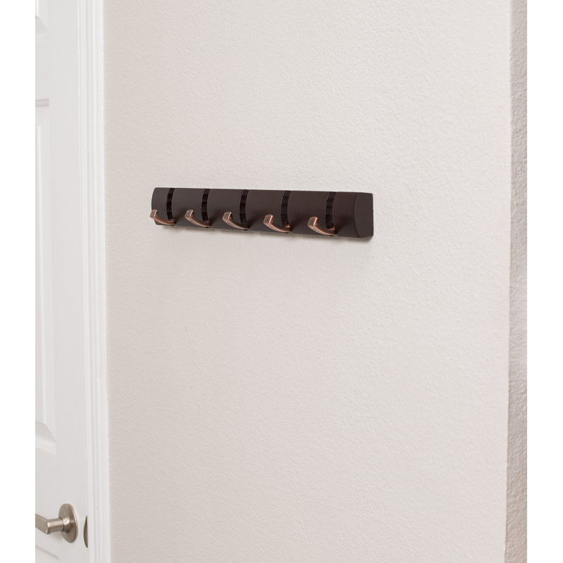 BirdRock Home 5 Wall-Mounted Folding Hooks, Brown, Brown