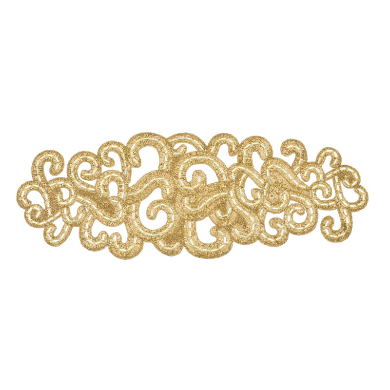 Lace Motif Hand Beaded Runner (available in Large and Small Sizes), Gold, 54"L x 20" W