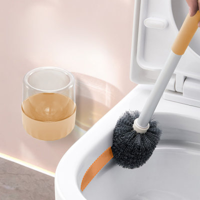 Brosse de toilette détachable à poignée longue, outil de nettoyage pour salle de bain à poils raides, jaune 18,9 x 4,3 x 4,3 po
