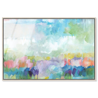 Harmonic Greens, art mural en verre acrylique ultrabrillant encadré Floral Abstracts par Art Remedy, cadre argenté, 30 x 20