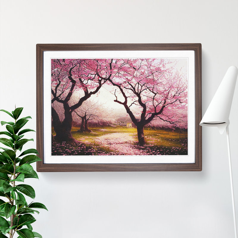 Majestic Cherry Blossom Trees - Single Picture Frame Painting, Walnut, 46cm H x 64cm W x 2cm D