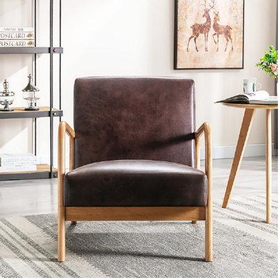 Fauteuil à finition ouverte espresso avec rembourrage moelleux et revêtement en microfibre, brun foncé, chaises d'appoint modernes Mid-Century pour le salon ou la chambre à coucher