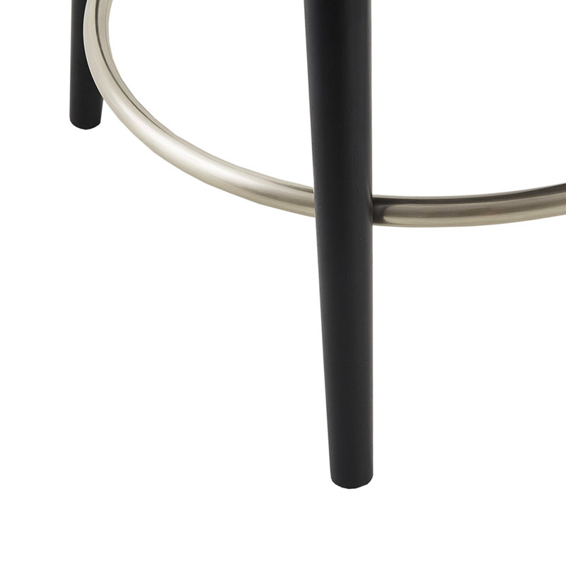 Tabouret de comptoir pivotant gris avec finition en bois - rotation à 360 °, rembourré, pieds solides, anneau de repose-pieds en métal argenté