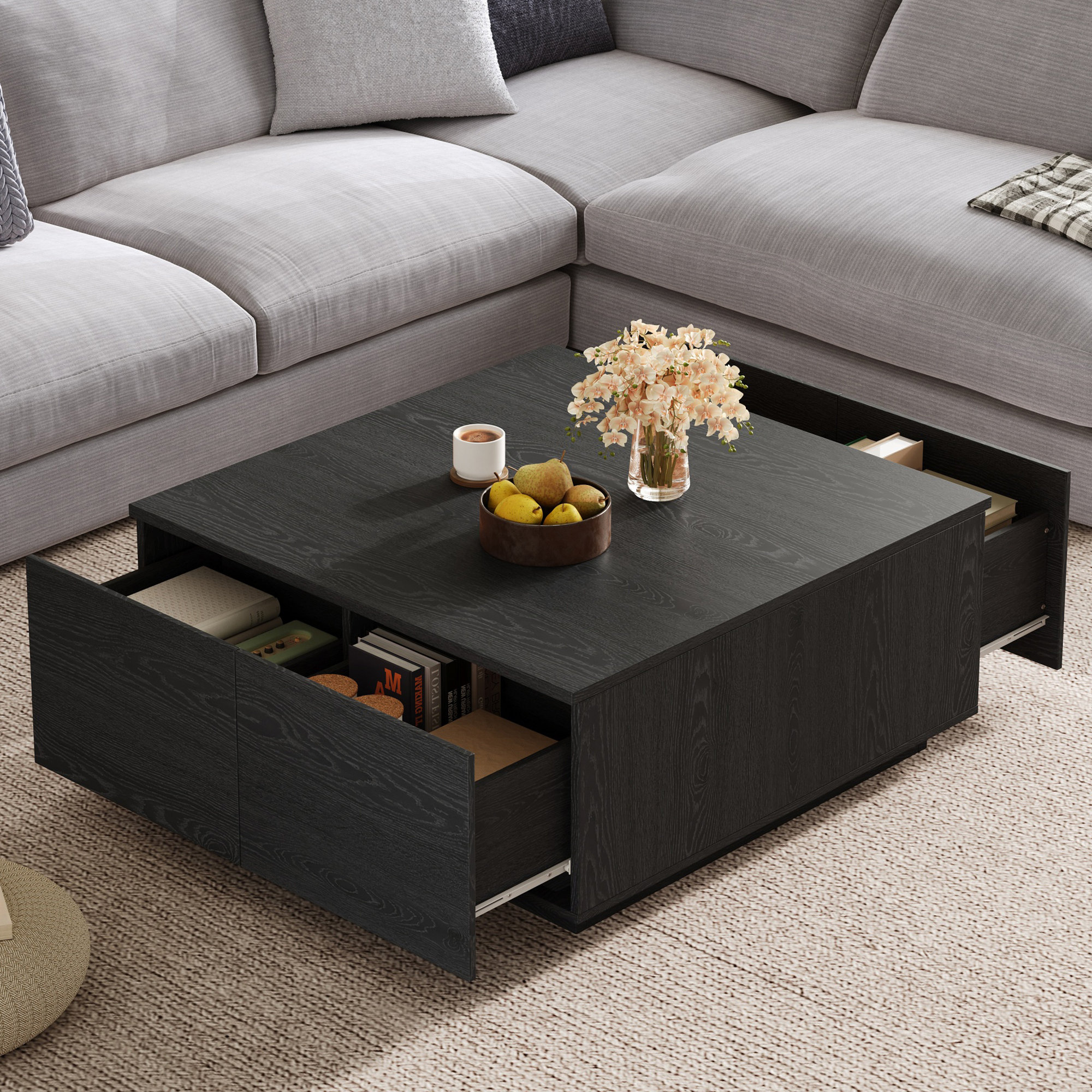 Latitude Run® 33'' Square Coffee Table With 4 Storage Drawers - Wayfair ...