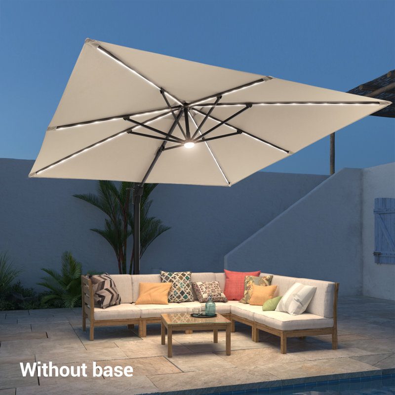 Parasol en porte-à-faux éclairé avec manivelle 120 po Deaundra, Sable