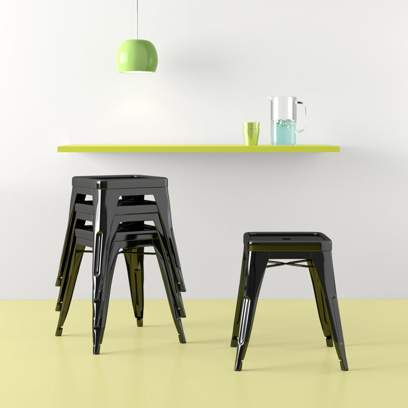 Tabouret à hauteur de comptoir 24 po intérieur / extérieur en métal avec siège carré, Distressed Black, 4