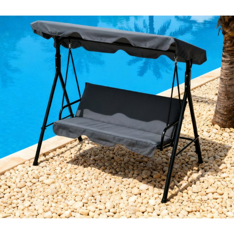 Balancelle ajustable pour 3 personnes, patio, piscine et cour arrière, sièges confortables avec coussins épais, structure en acier - patins antidérapants, espaces extérieurs requis pour l'assemblage,