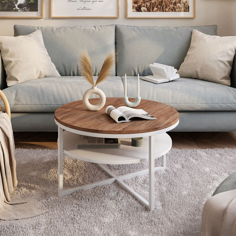 Lottye Frame Coffee Table, White/Light Brown