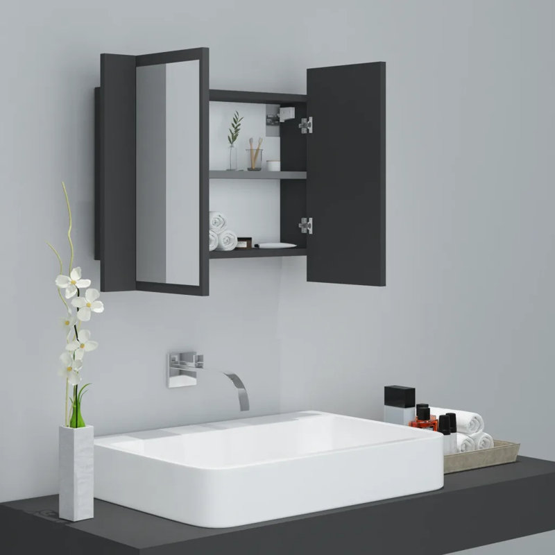 Metro Lane LED Bathroom Mirror Cabinet 80X12x45 Cm Acrylic, 45cm H x 60cm W x 12cm D, Old Wood