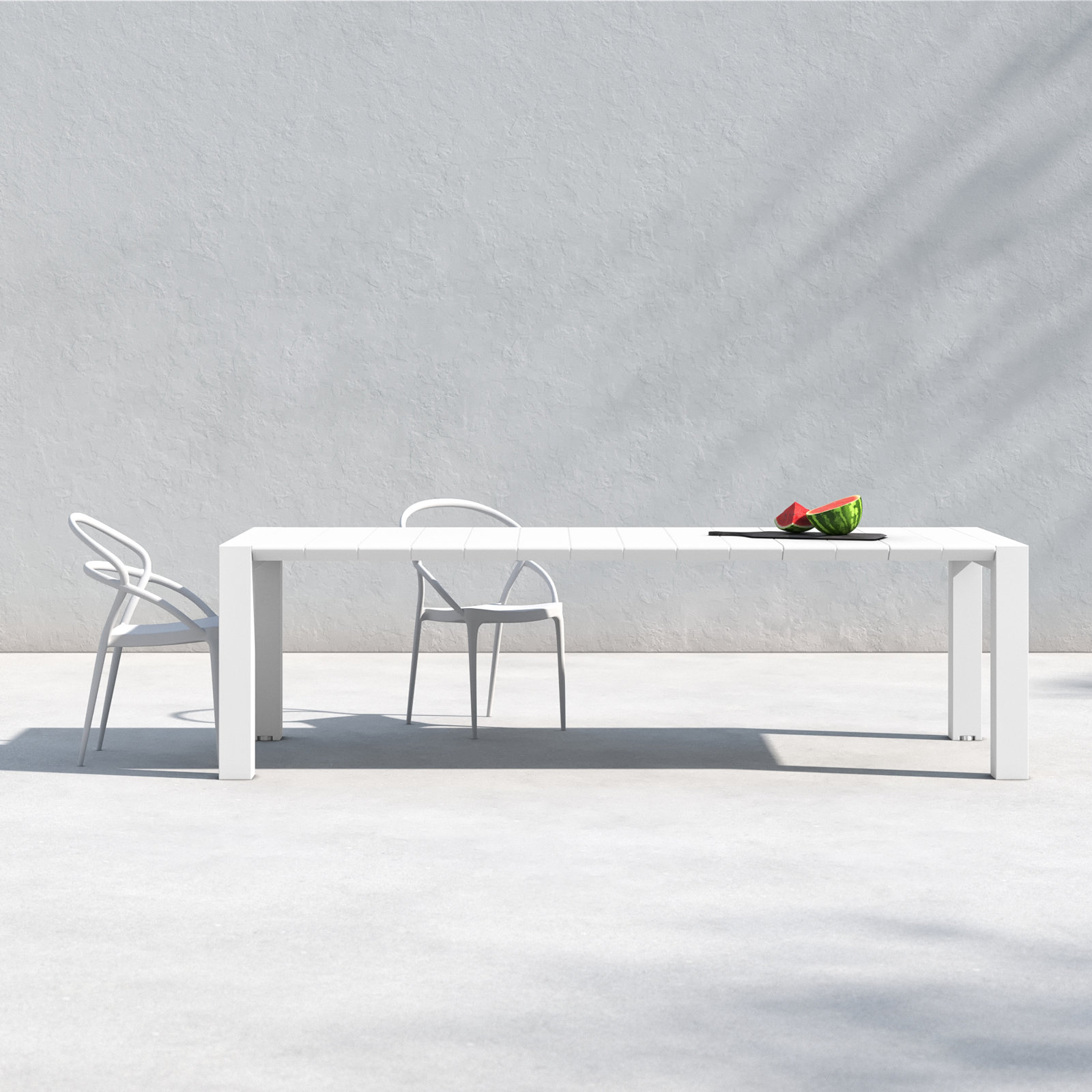 Spector 102" Extendable Patio Dining Table, White, 39" W x 102" L x 29.5" H
