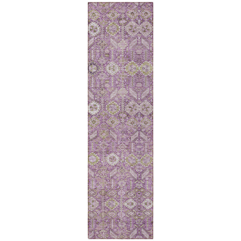 8' Runner Lavender and Ivory Floral Washable Non Skid Indoor Outdoor Runner Rug