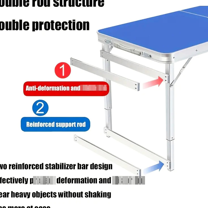 Table pliante d'extérieur portable - Alliage d'aluminium léger, 3 hauteurs réglables. Pour le camping, les pique-niques et les barbecues. Beige + blanc Structure triangulaire pour une stabilité accrue
