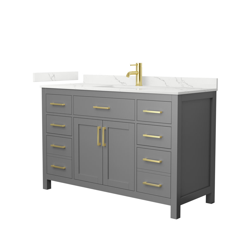 Beckett 54" Freestanding Single Bathroom Vanity with Quartz Top, Brushed Gold, Giotto Quartz, Dark Gray