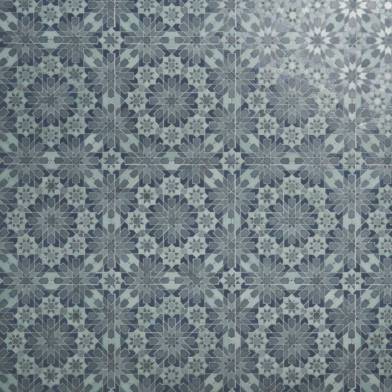 Cantico Taza Mixed Finish Lava Stone And Cement Mosaic Tile, Ocean Blue