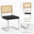 36" Square Glass Dining Set For 4, Cross-Leg Stainless Steel Base, Featuring 4 Cantilever Rattan Chairs In Mid-Century Modern Style-463581385-463581390