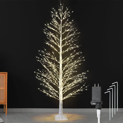 Arbre de Noël enchanteur 6 pi avec 1300 lumières DEL, arbre de Noël blanc scintillant avec minuterie IP44 imperméable pour les décorations de fête de mariage en plein air