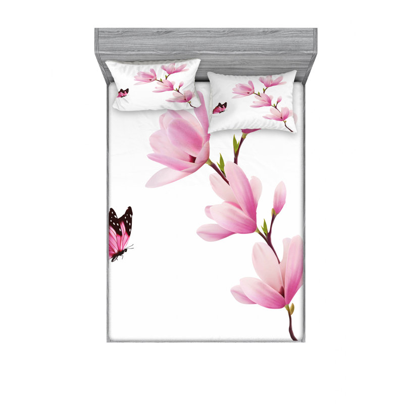 Microfiber Floral Sheet Set, Queen Sheet Set with Fitted Sheet