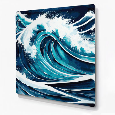 Nautical Waves patterns Blue Metal Wall Art
