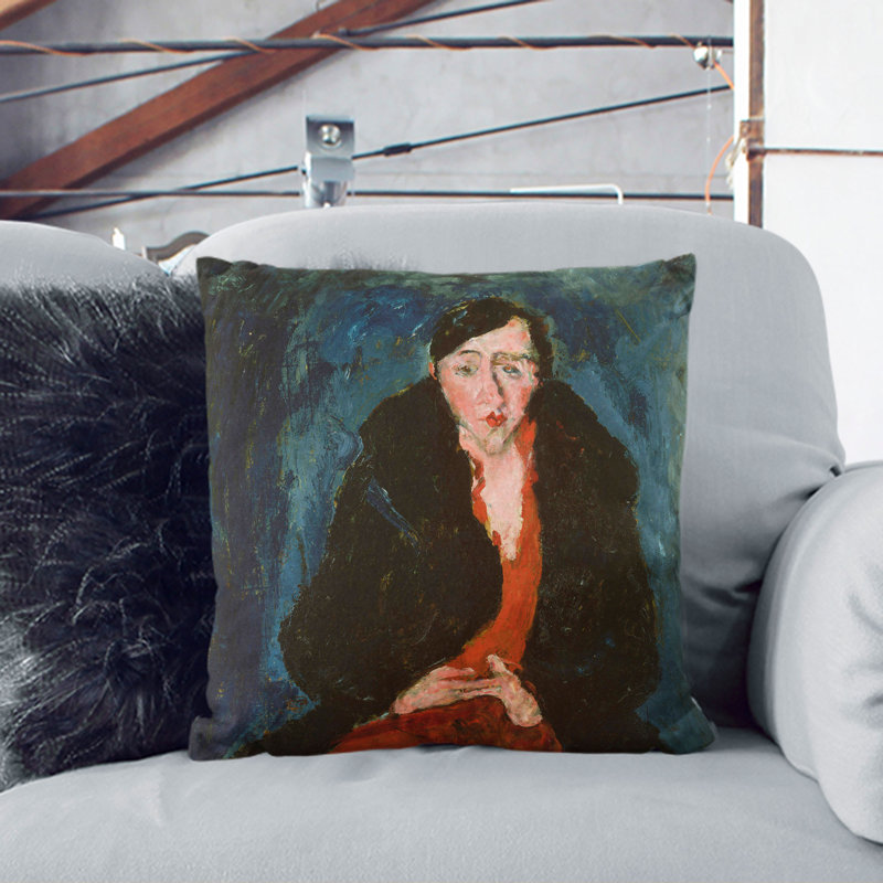 Woman In Red Square Throw Cushion, 40cm H x 40cm W x 15cm D