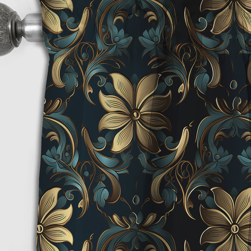 Or et bleu Luxury Damask Symphony I - Rideau damassé - Rideau occultant damassé - 1 panneaux, L 52 po x L 90 po