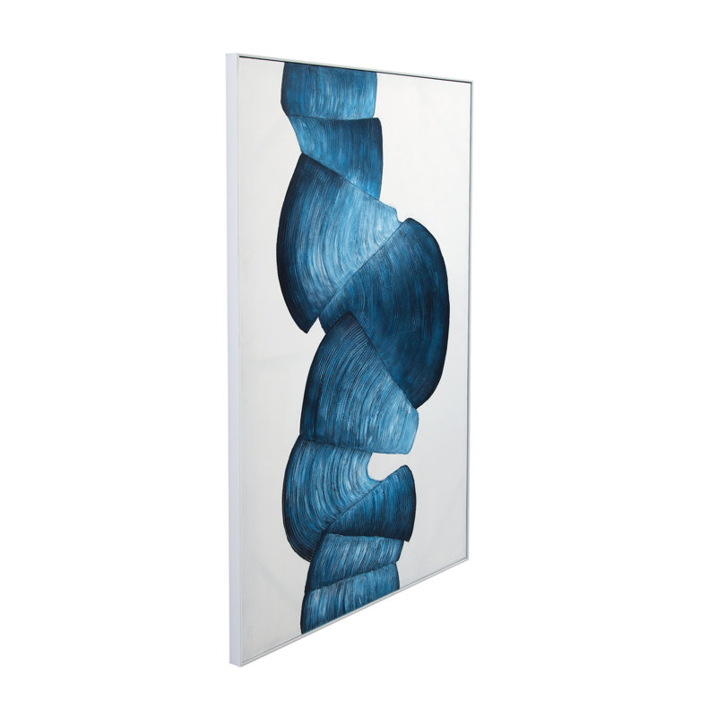 Rubans abstraits, art mural acrylique sur toile encadrée bleue