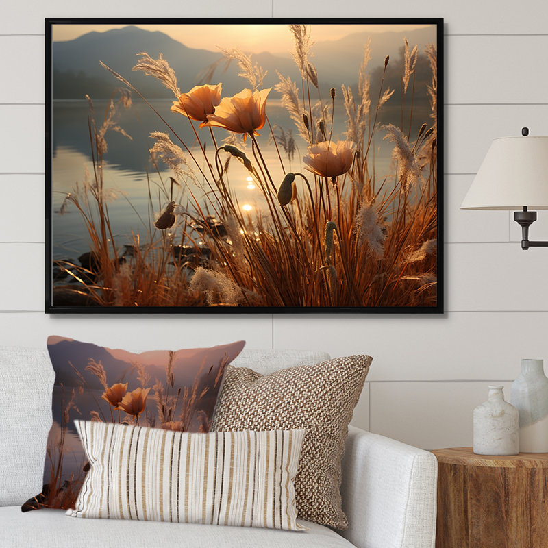 «Sunset Wildflower Serenade - Wildflowers», reproduction sur toile, Cadre flottant noir, H 12 po x l 20 po x P 1 po