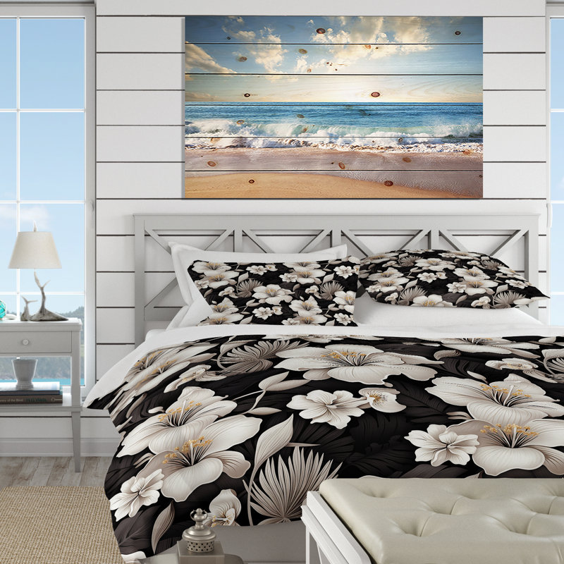 Ensemble de housse de couette monochrome à motif tropical, Housse de couette simple + 1 taie décorative stan