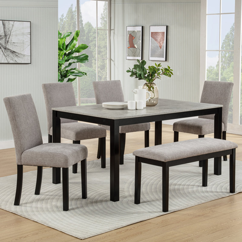Modern Dining Table Sets(Must include both Table and Chair), Wood 6-Piece