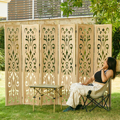 Classical Carved Room Divider - 5.75ft Wood Folding Privacy Screen