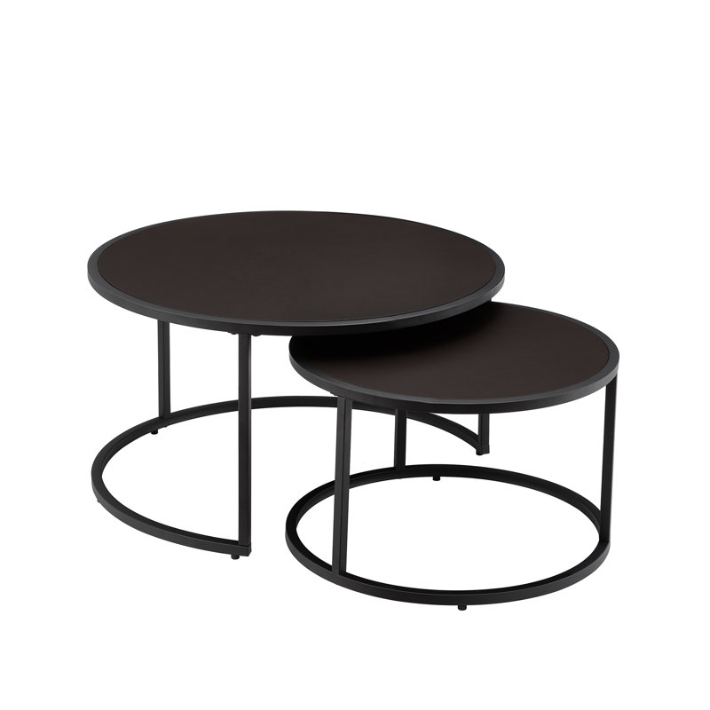 Ensemble de 2 tables gigognes en similicuir - Table d'appoint ronde pour le salon, Noir