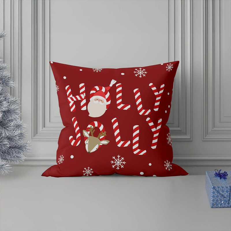 Coussin Holly Jolly, Rouge, Carré 16 po