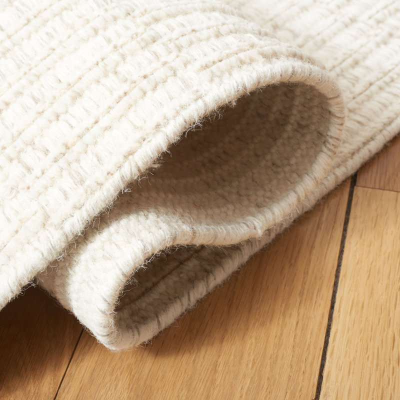 Martha Stewart Hand Loomed Wool/Cotton Solid Color Rug in Ivory/Gray, Rectangle 3' x 5'