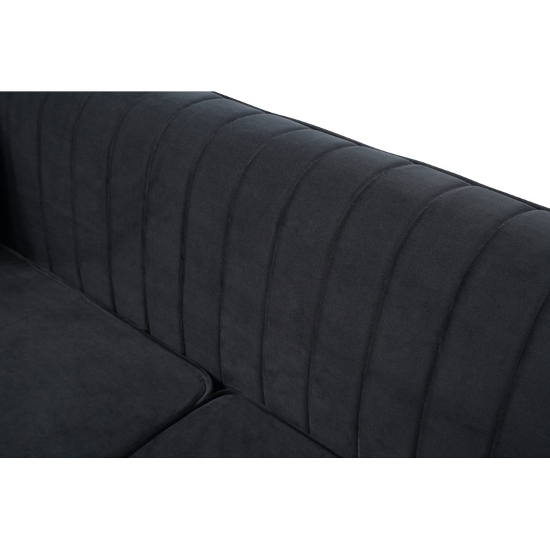 Ballentine Velvet L-Shaped Sectional Reversible, Black