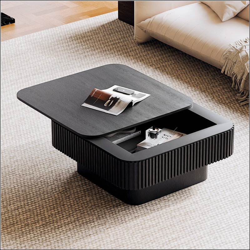 Table basse 31,5 po carrée avec rangement, Noir