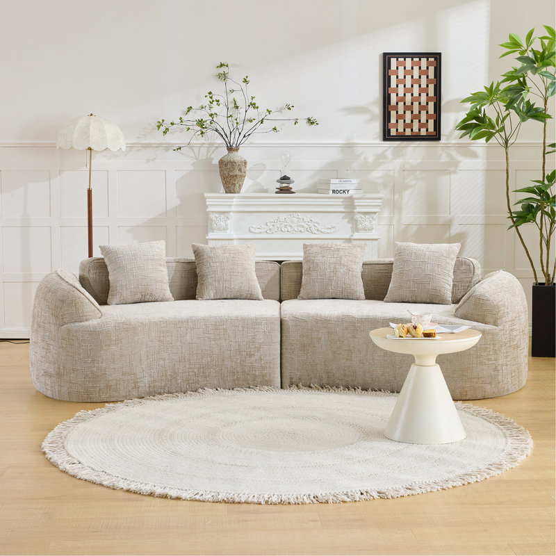 Khaki Curved Compressed Sofa, Creative Nordic-Style Design For Living Room, Comfortable, Soft And Suitable For Multiple Scenarios
