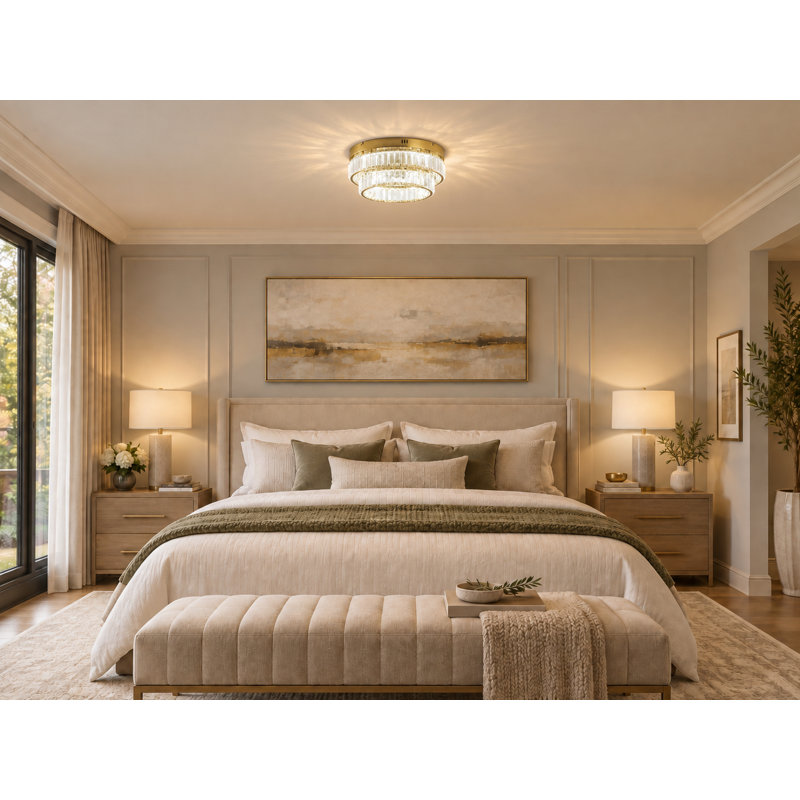 Modern 2-Light LED Round Crystal Flush Mount , Brass