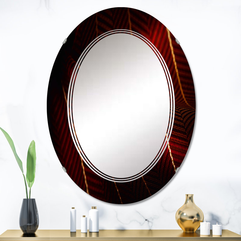 Tissu rouge rubis avec ligne dorée I - miroir mural moderne, 36 po x 24 po