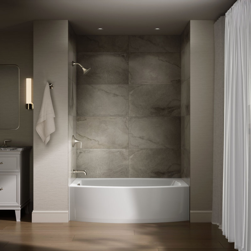 Expanse 60" x 38" Curved Integral Apron Bathtub, White, Left-Hand Side