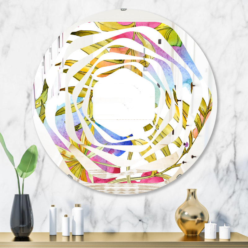 Miroir mural Whirl Coastal, 31,5 po x 31,5 po, Feuillage tropical IV