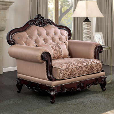 Chaise 1 pièce de style traditionnel avec accoudoirs roulés, garniture cloutée et coussin décoratif pour une décoration intérieure élégante