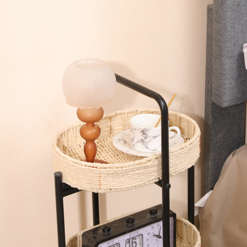 Table d'appoint en corde de papier à 3 niveaux avec plateaux amovibles, Naturel