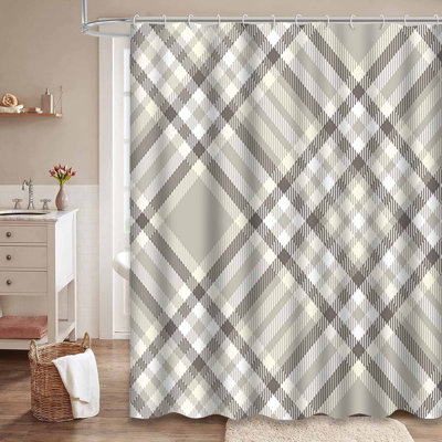 Rideau de douche à carreaux avec taupe, gris, brun, jaune et or