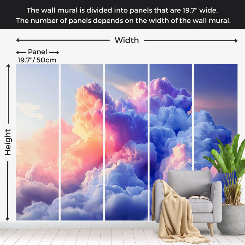 Papier peint Surface avec fond Surface - nuages artistiques, L 41 po x l 59 po