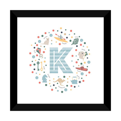 Lettre K illustrée, impression bleue