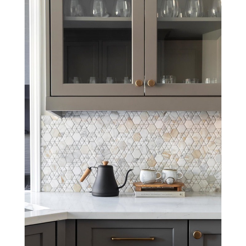 Aspekt 12x12 Hexagon Honed Calacatta Marble Mosaic Tile