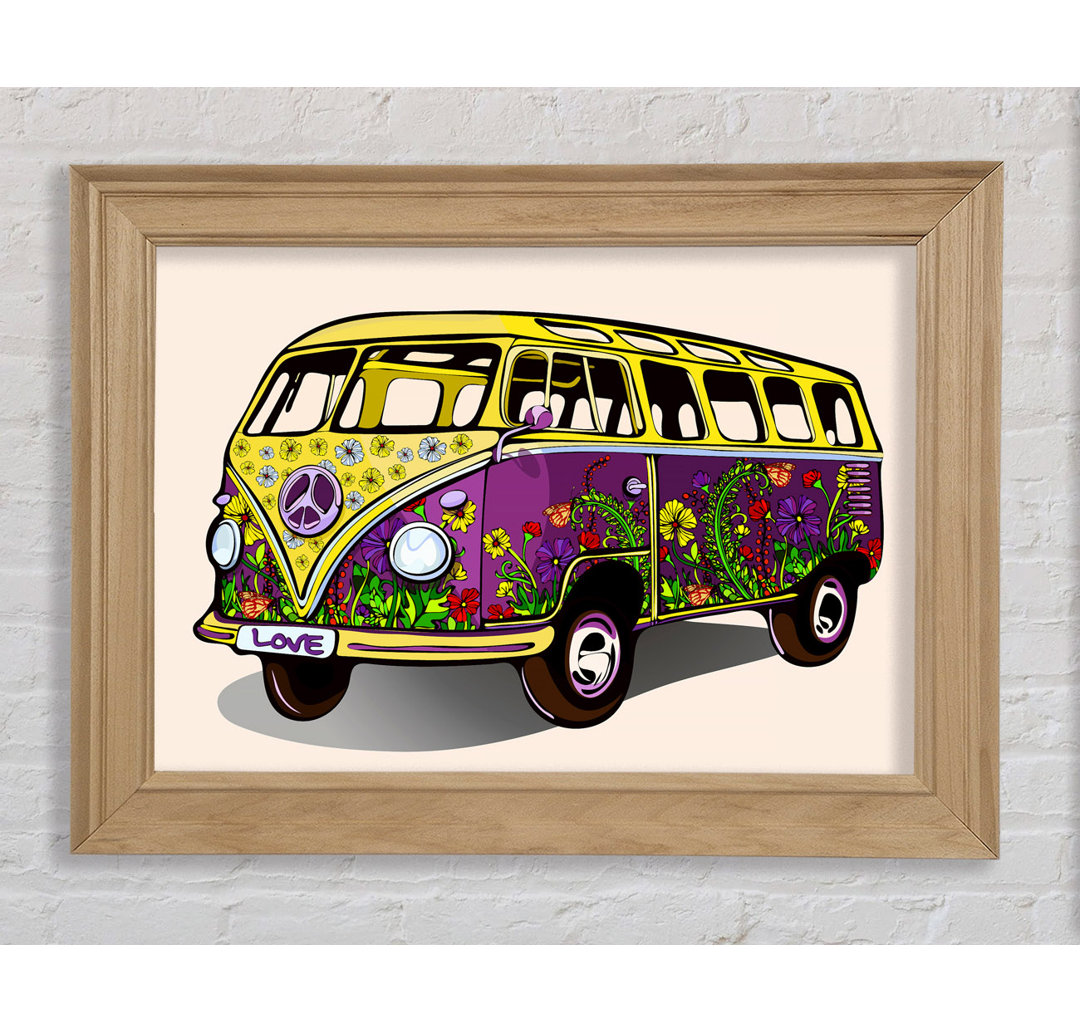 Flower Power VW Camper Van - Einzelner Bilderrahmen Kunstdrucke